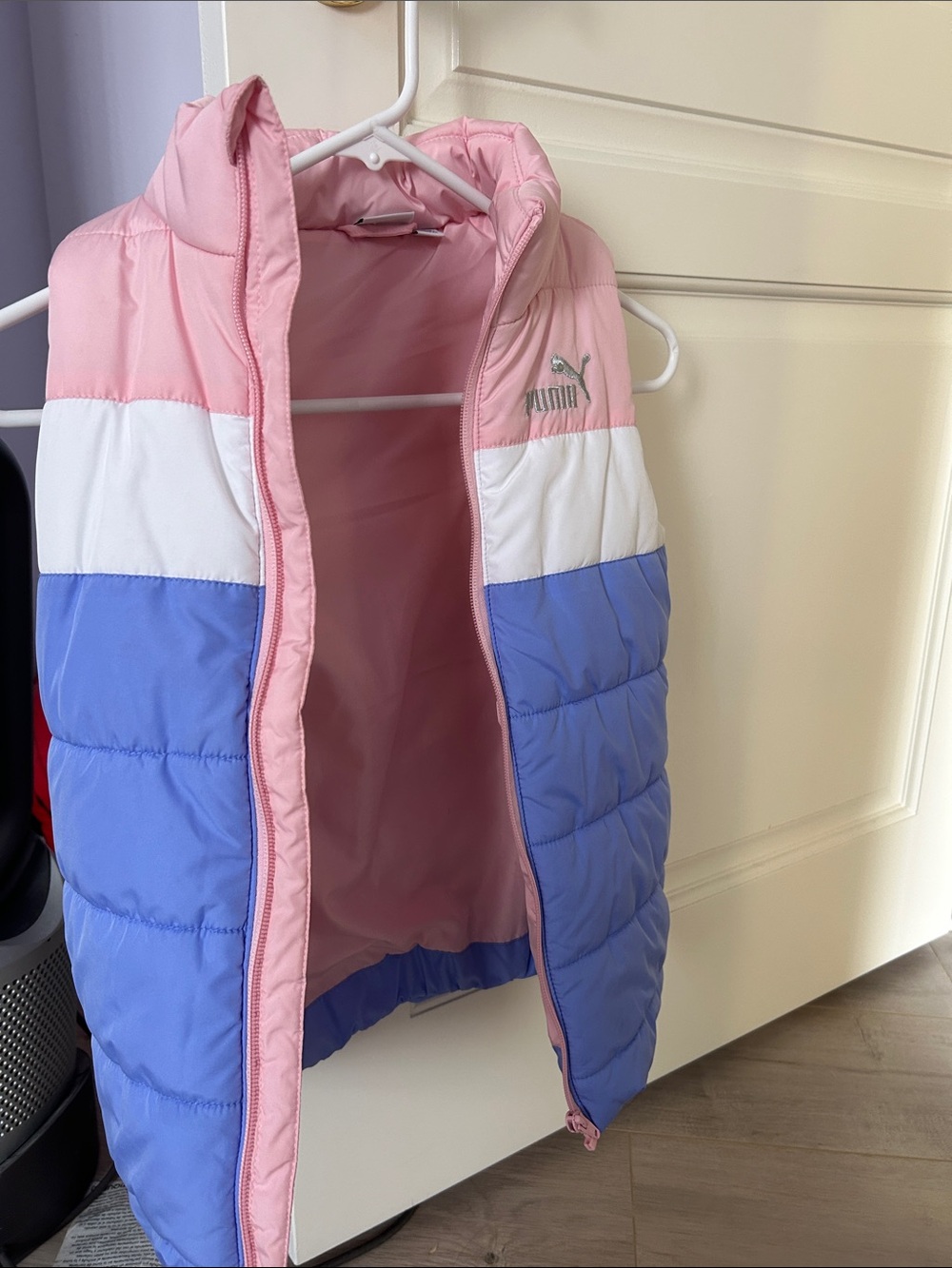 Puma Pink, White & Lavender Colorblock Puffer Vest